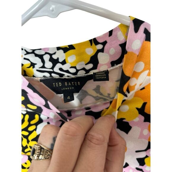 Ted Baker Delilah Multicolored Printed Floral Long Sleeve Mini Dress Size 4 Boho - Picture 6 of 9